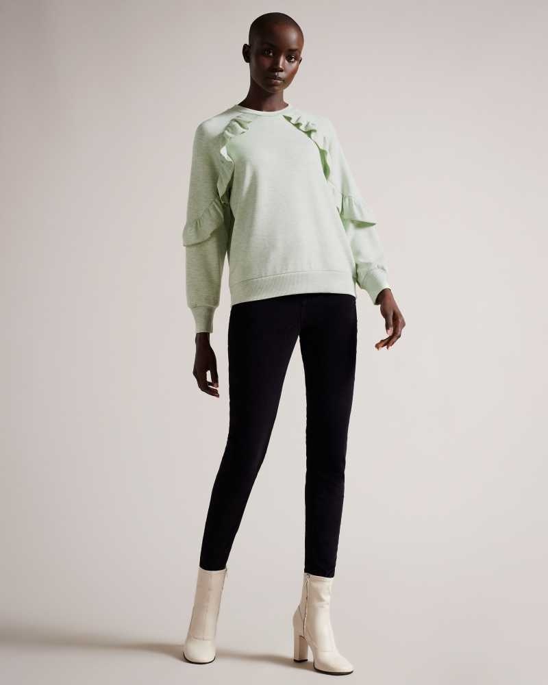 Light Green Ted Baker Yazme Frilled Sweatshirt With Chain Trim | ZA0001400