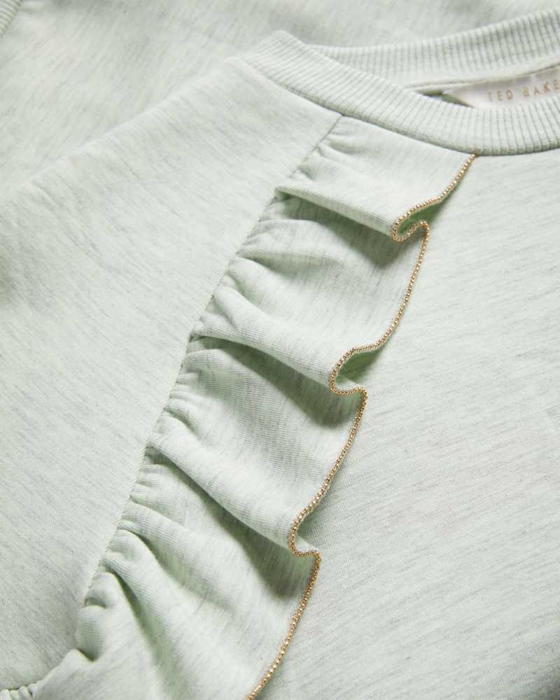 Light Green Ted Baker Yazme Frilled Sweatshirt With Chain Trim | ZA0001400