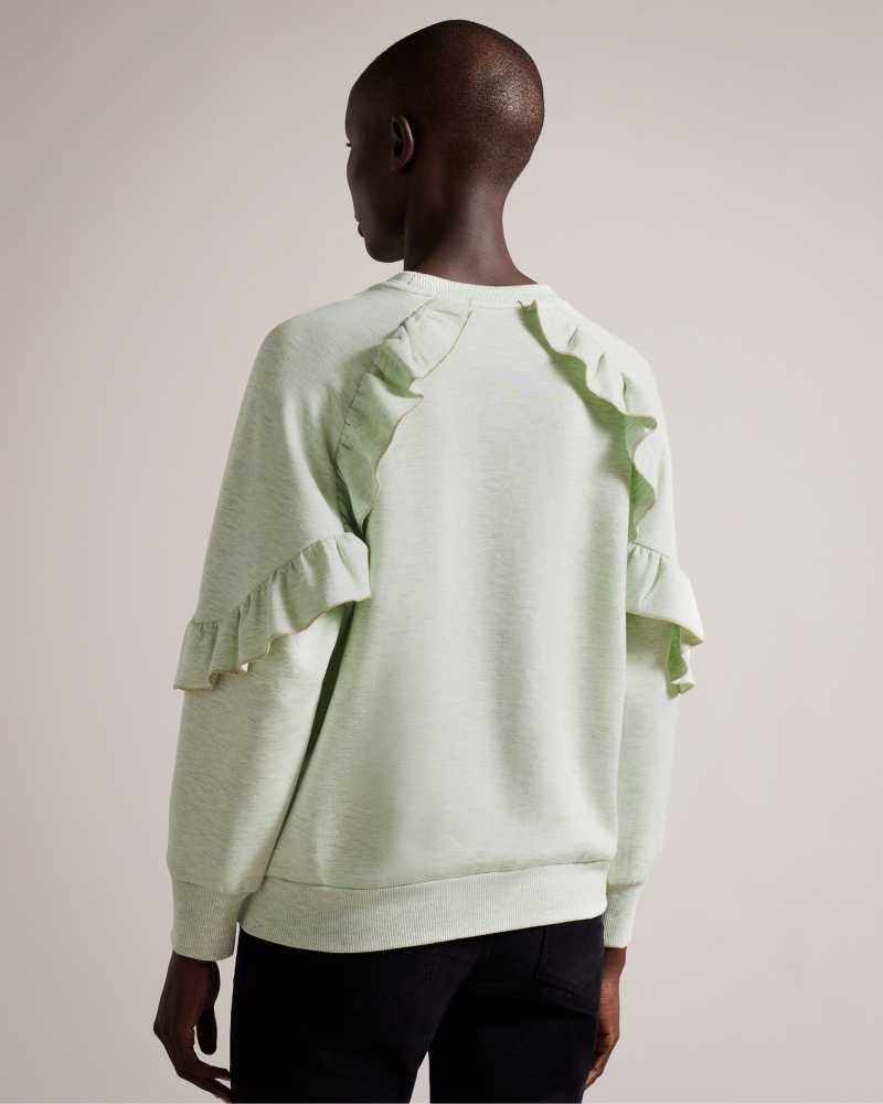 Light Green Ted Baker Yazme Frilled Sweatshirt With Chain Trim | ZA0001400