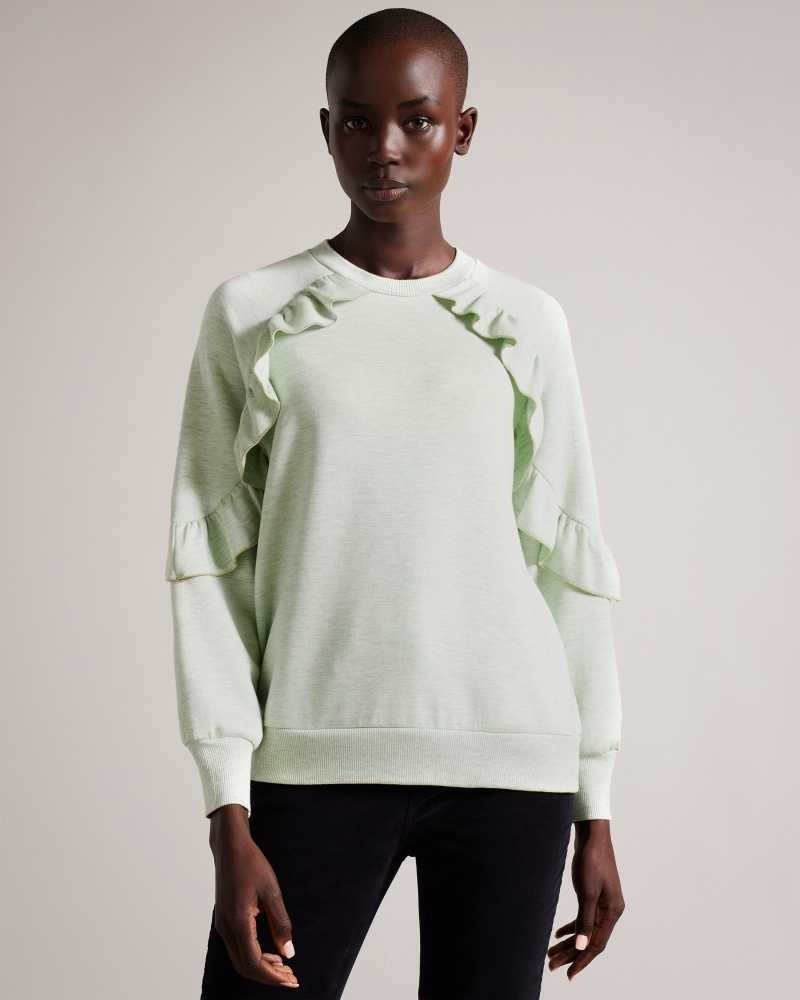 Light Green Ted Baker Yazme Frilled Sweatshirt With Chain Trim | ZA0001400