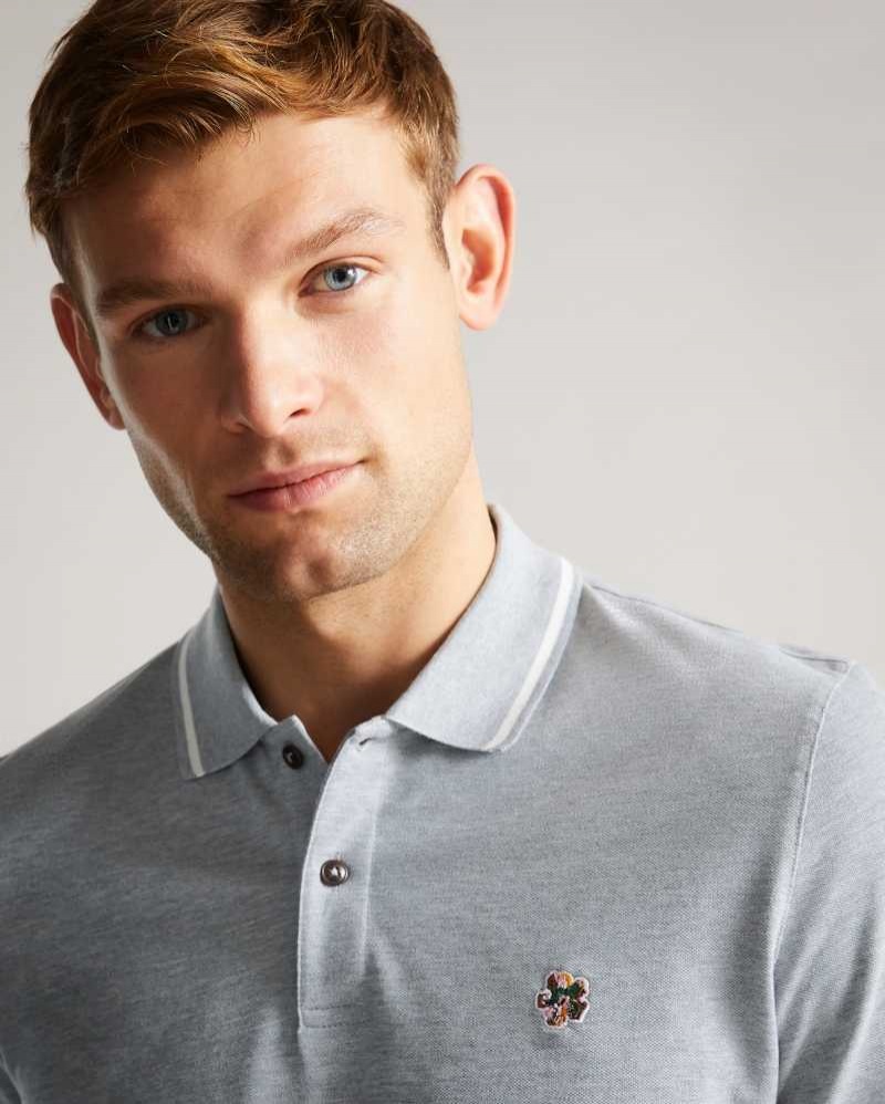 Light Grey Ted Baker Fulhumm Long Sleeve Polo Shirt | ZA0000869