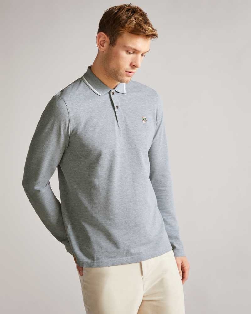 Light Grey Ted Baker Fulhumm Long Sleeve Polo Shirt | ZA0000869