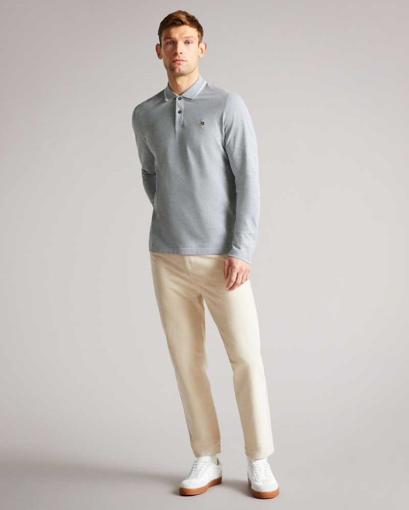 Light Grey Ted Baker Fulhumm Long Sleeve Polo Shirt | ZA0000869