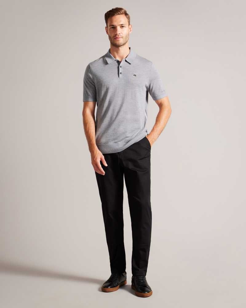 Light Grey Ted Baker Haworth Short Sleeve Knitted Polo Shirt | ZA0000916