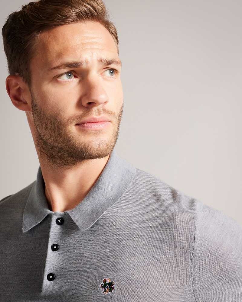 Light Grey Ted Baker Haworth Short Sleeve Knitted Polo Shirt | ZA0000916