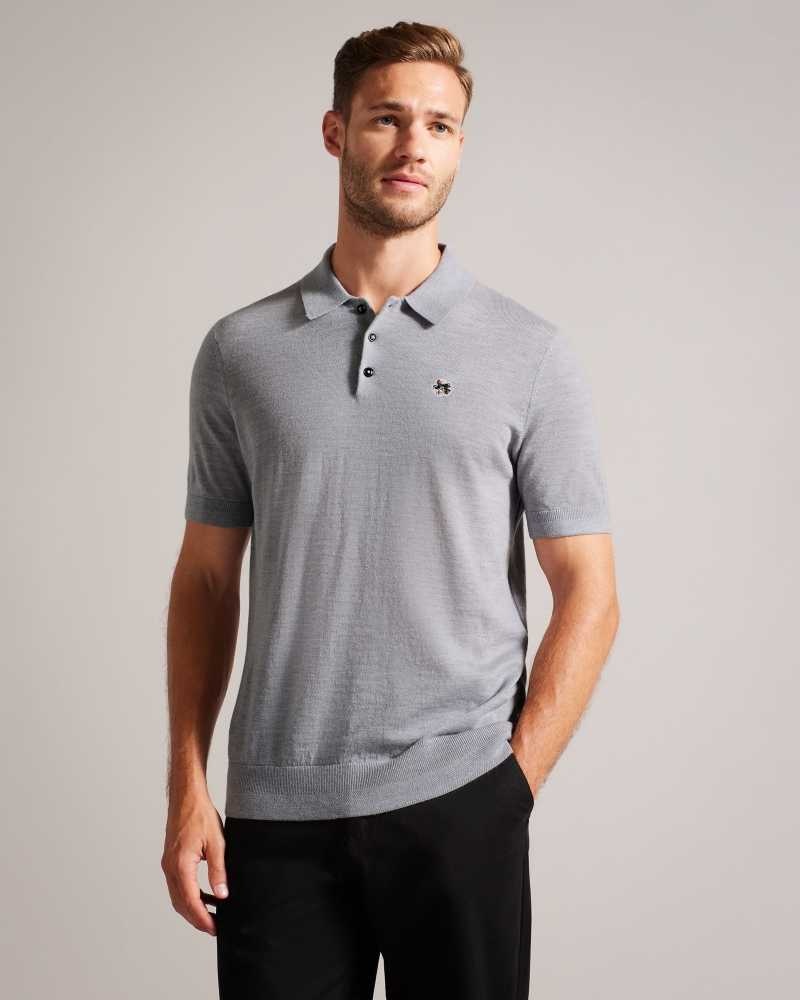 Light Grey Ted Baker Haworth Short Sleeve Knitted Polo Shirt | ZA0000916