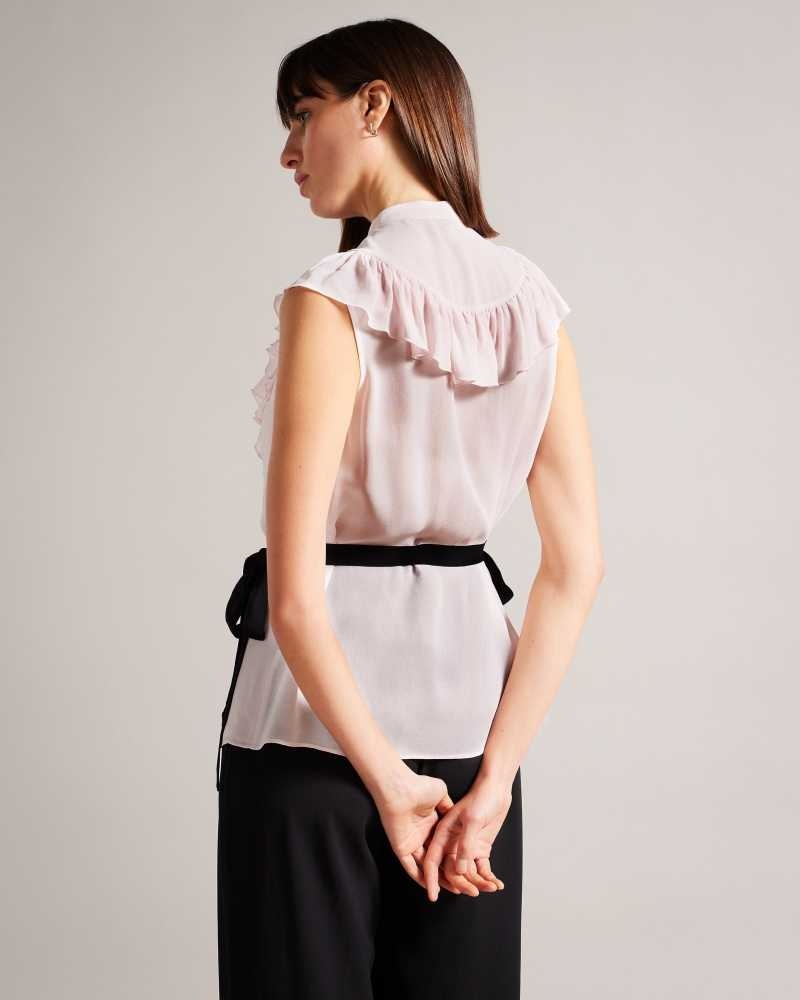 Light Nude Ted Baker Evalie Sleeveless Frilled Top | ZA0001422