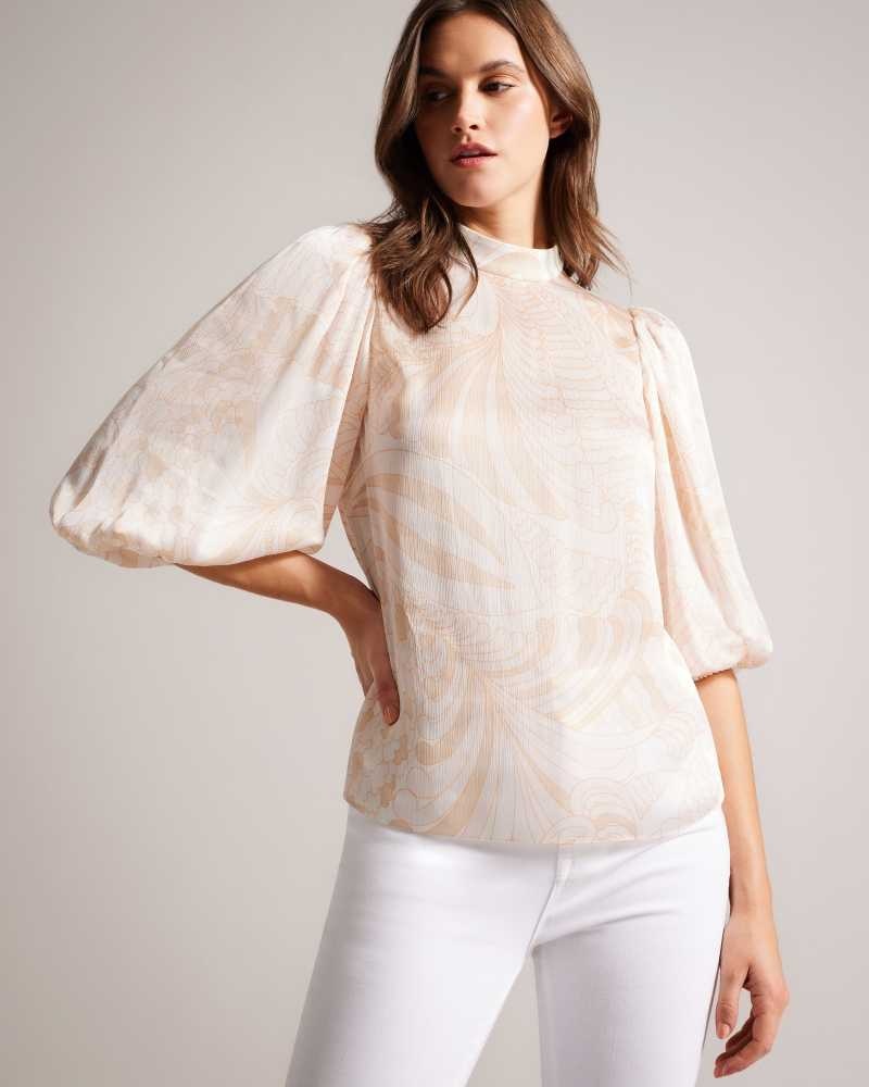 Light Nude Ted Baker Imelah Paisley Top With Balloon Sleeve | ZA0001362