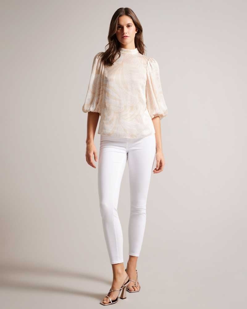 Light Nude Ted Baker Imelah Paisley Top With Balloon Sleeve | ZA0001362