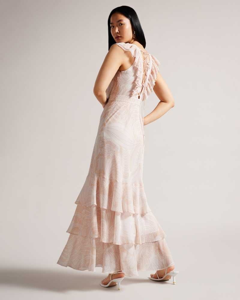 Light Nude Ted Baker Sheriil Paisley Ruffle Detail Maxi Dress | ZA0000200