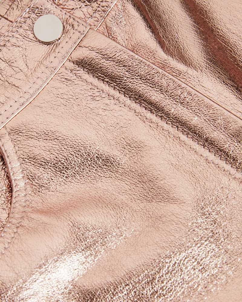 Light Pink Ted Baker Ailsaa Metallic Leather Trousers | ZA0001516