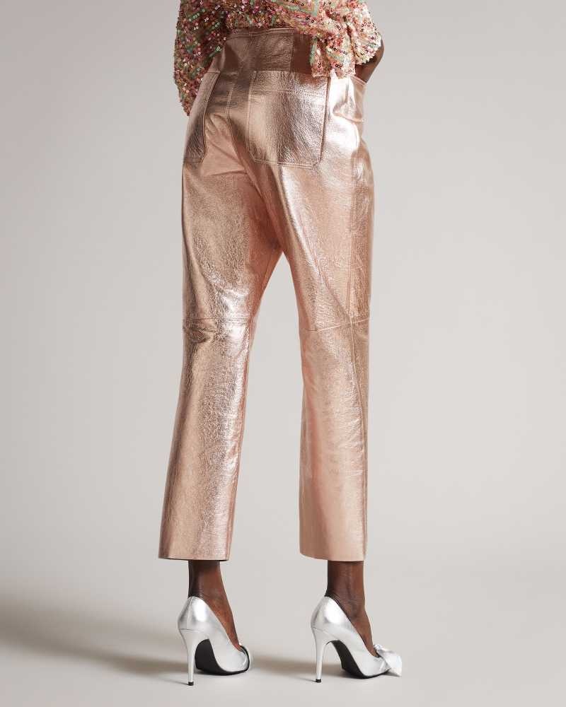 Light Pink Ted Baker Ailsaa Metallic Leather Trousers | ZA0001516