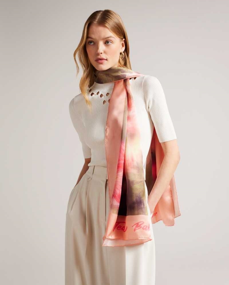 Light Pink Ted Baker Bettiio Blurred Floral Long Silk Scarf | ZA0002040