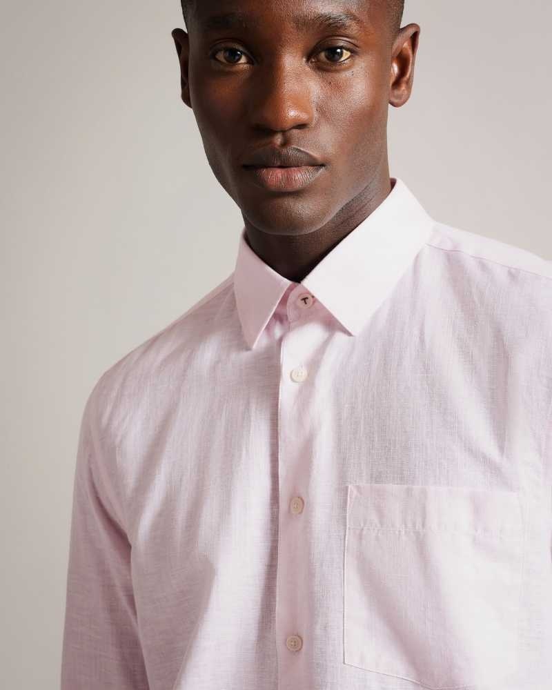 Light Pink Ted Baker Kingwel Long Sleeve Linen Blend Shirt | ZA0000965