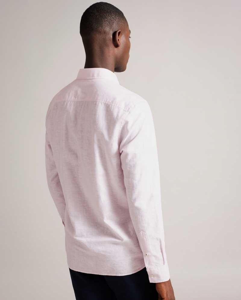 Light Pink Ted Baker Kingwel Long Sleeve Linen Blend Shirt | ZA0000965