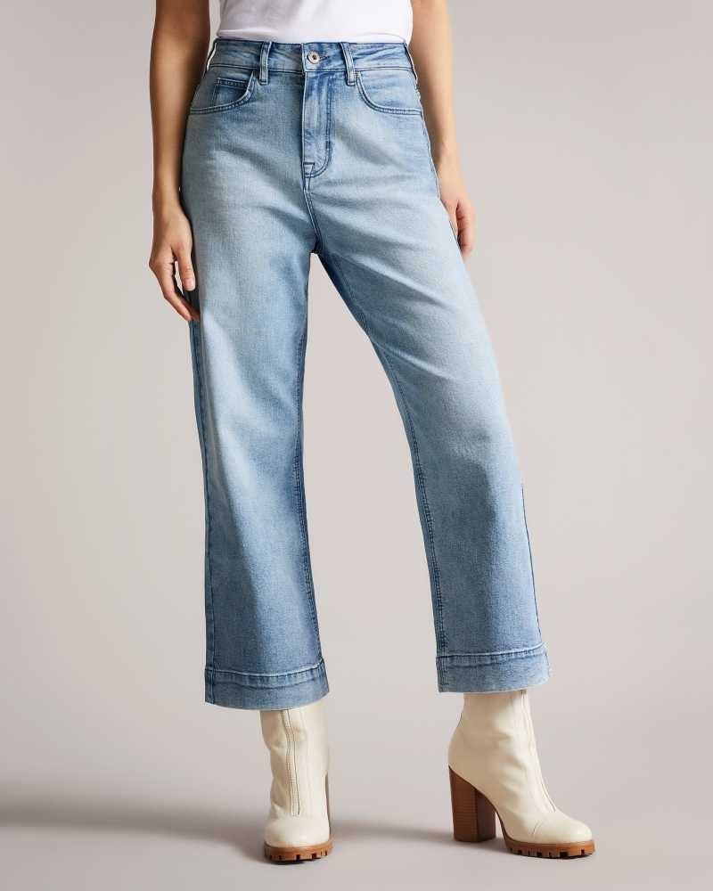 Light Wash Ted Baker Roseum Wide Leg Cropped Denim Jeans | ZA0000668