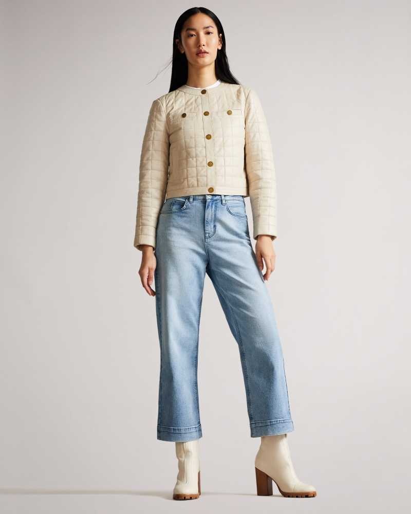 Light Wash Ted Baker Roseum Wide Leg Cropped Denim Jeans | ZA0000668