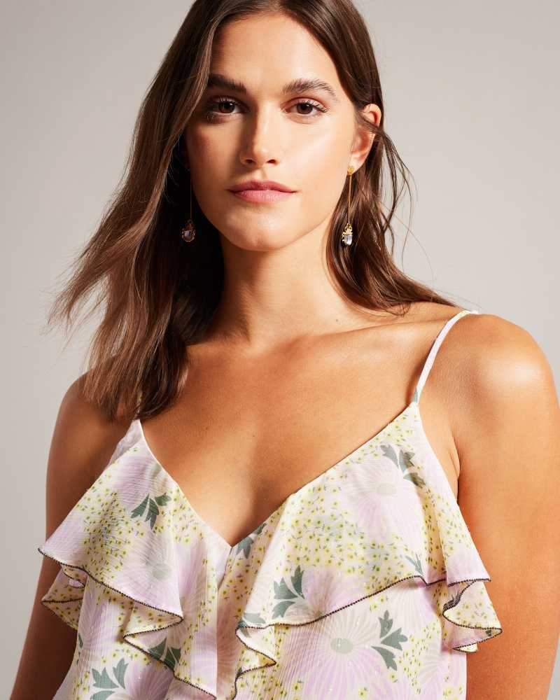 Light Yellow Ted Baker Shaunia Ruffled V Neck Daisy Cami | ZA0001379