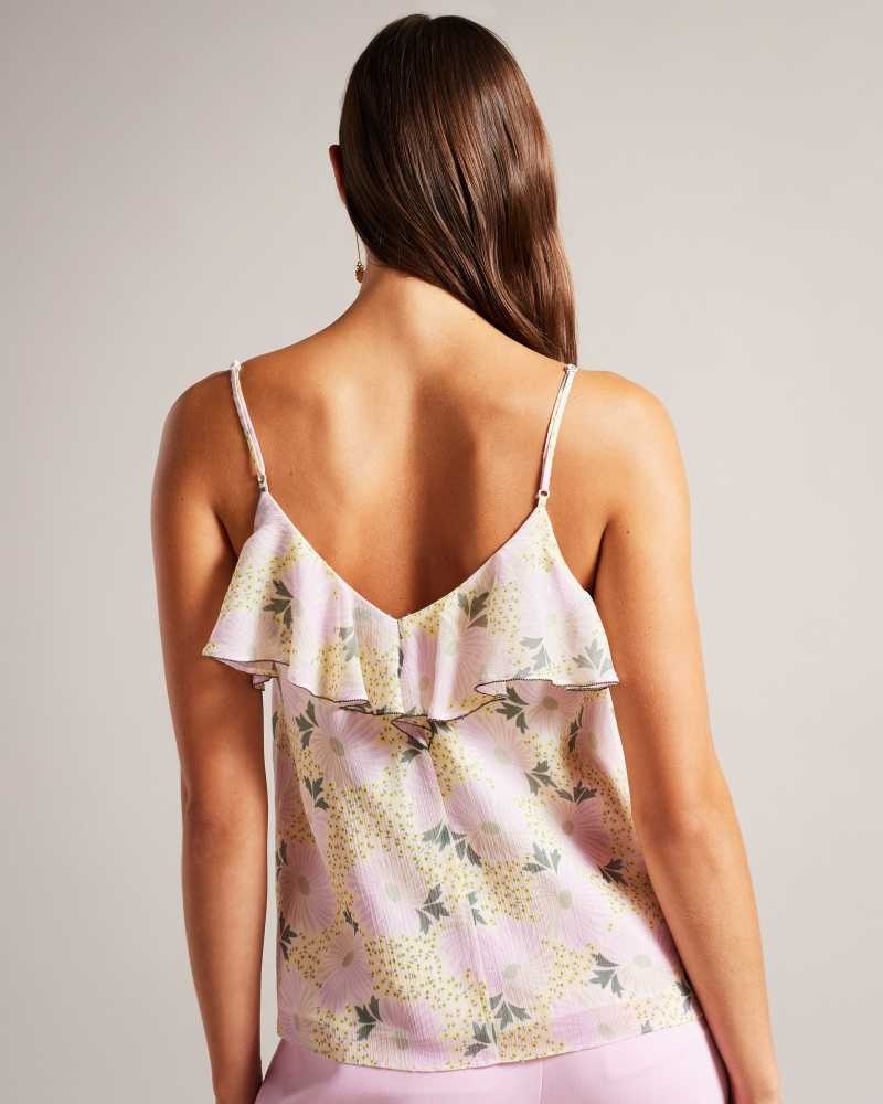 Light Yellow Ted Baker Shaunia Ruffled V Neck Daisy Cami | ZA0001379