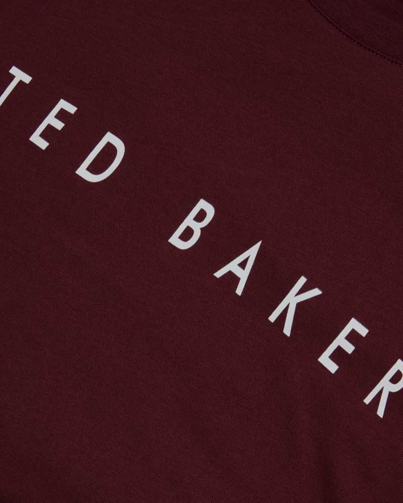 Maroon Ted Baker Broni Short Sleeve Branded T-Shirt | ZA0001225