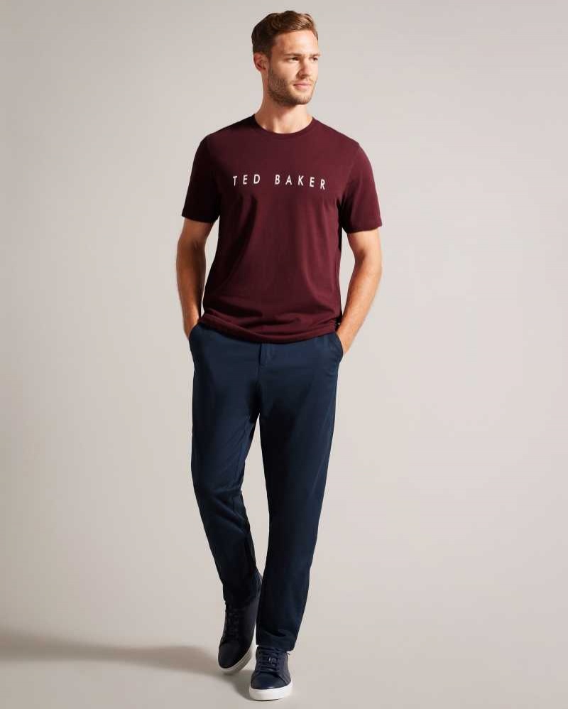 Maroon Ted Baker Broni Short Sleeve Branded T-Shirt | ZA0001225