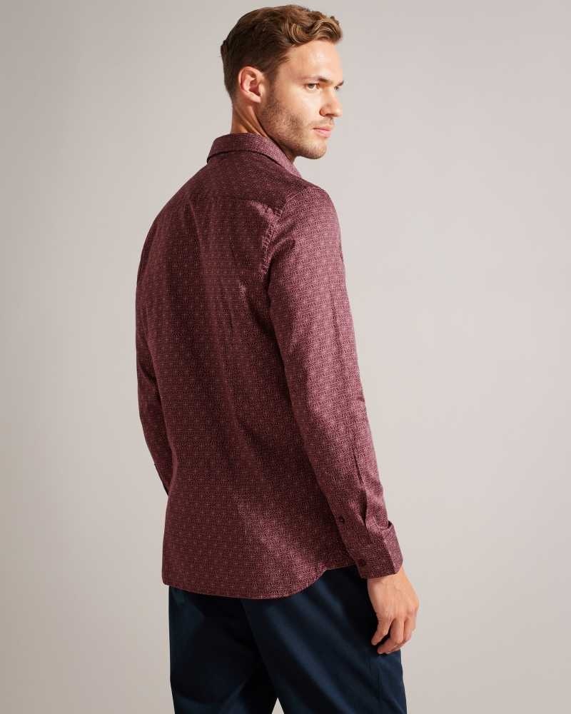 Maroon Ted Baker Pavia Long Sleeve Geometric Star Print Shirt | ZA0000951