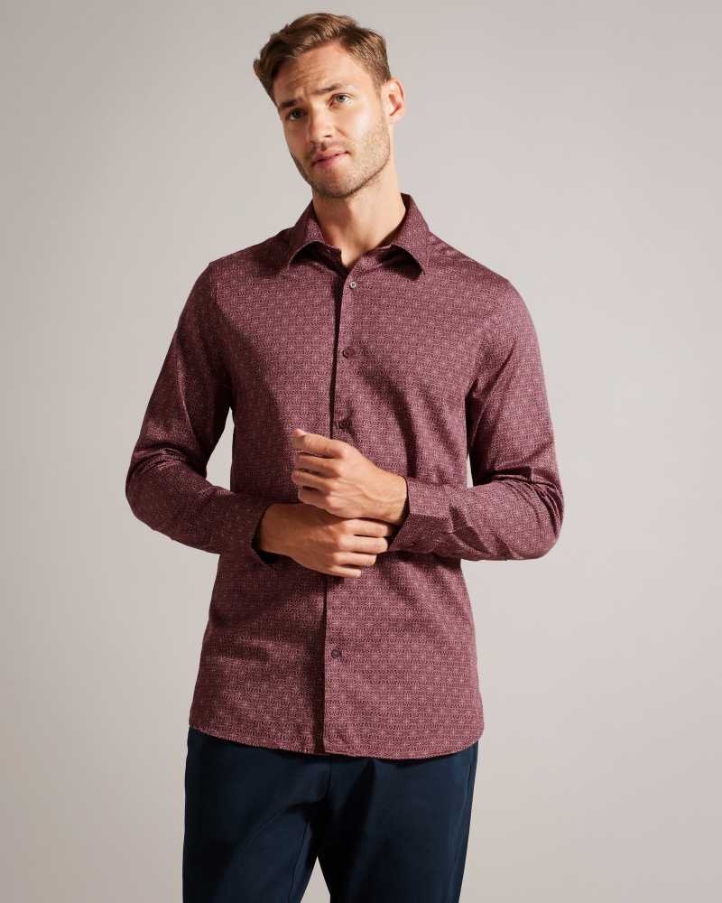 Maroon Ted Baker Pavia Long Sleeve Geometric Star Print Shirt | ZA0000951