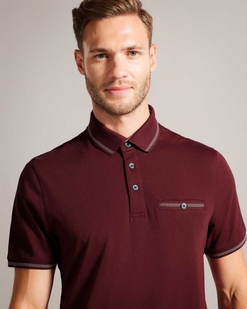 Maroon Ted Baker Tortila Polo Shirt With Striped Details | ZA0001430