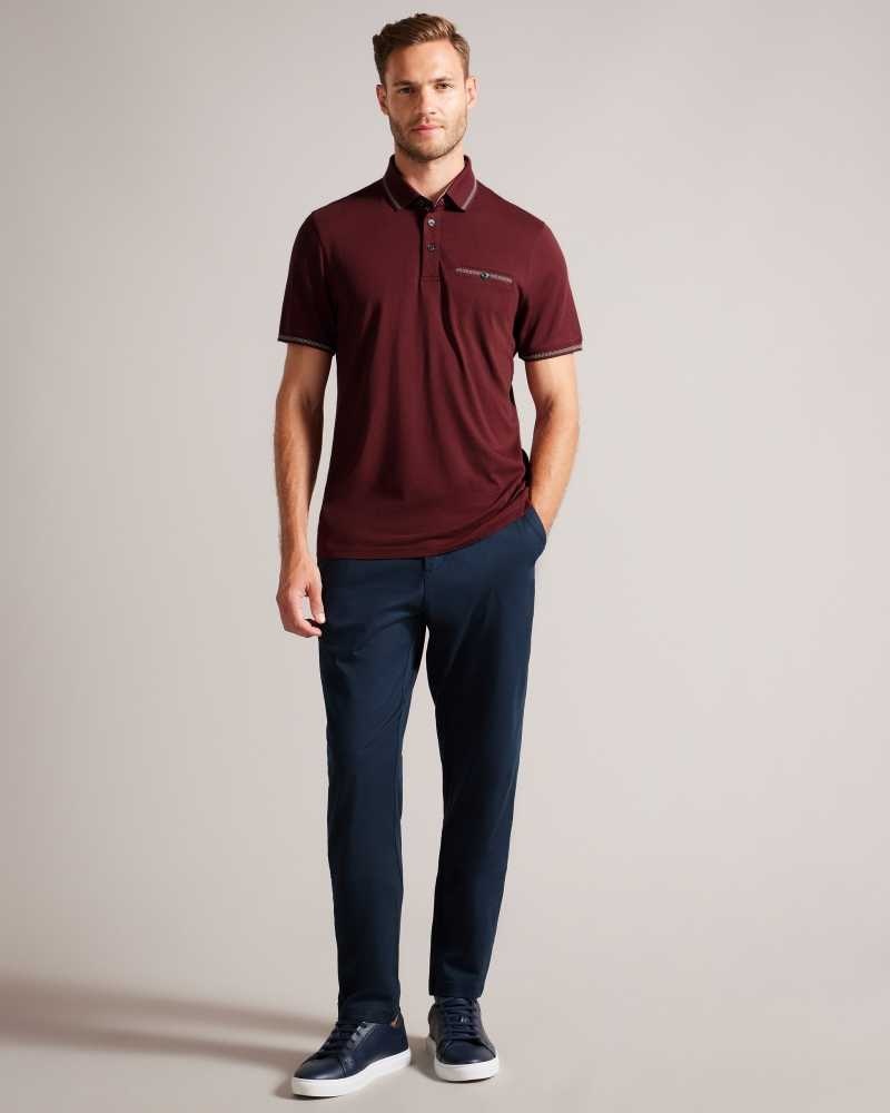 Maroon Ted Baker Tortila Polo Shirt With Striped Details | ZA0001430