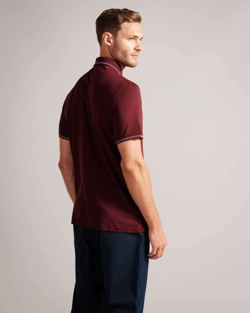 Maroon Ted Baker Tortila Polo Shirt With Striped Details | ZA0001430