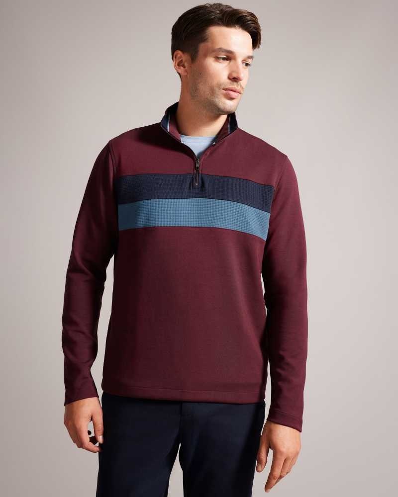 Maroon Ted Baker Veller Long Sleeve Half Zip Jumper | ZA0000720