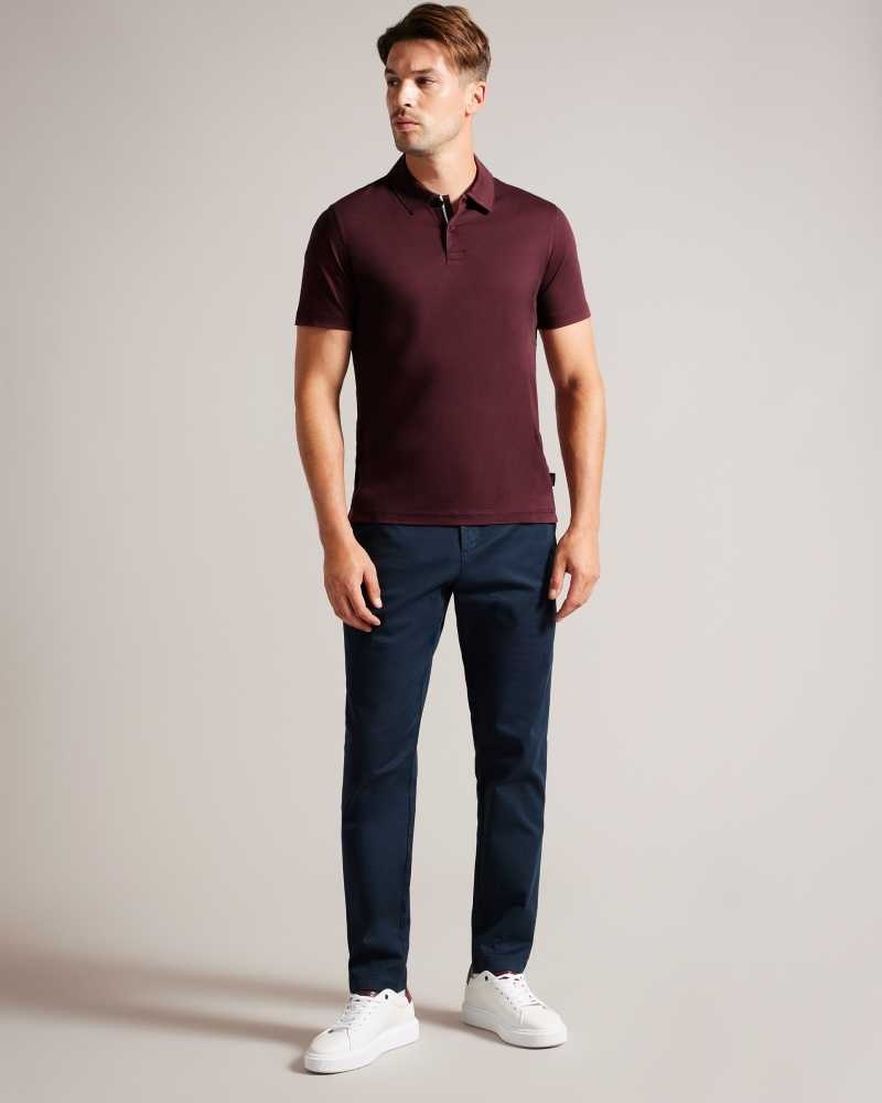 Maroon Ted Baker Zeiter Short Sleeve Slim Fit Polo Shirt | ZA0000934