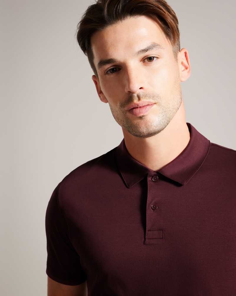 Maroon Ted Baker Zeiter Short Sleeve Slim Fit Polo Shirt | ZA0000934