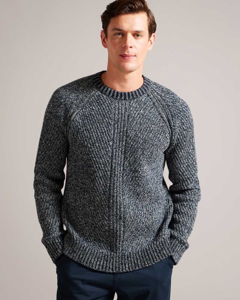 Medium Blue Ted Baker Adylo Long Sleeve Engineered Knit Jumper | ZA0000767