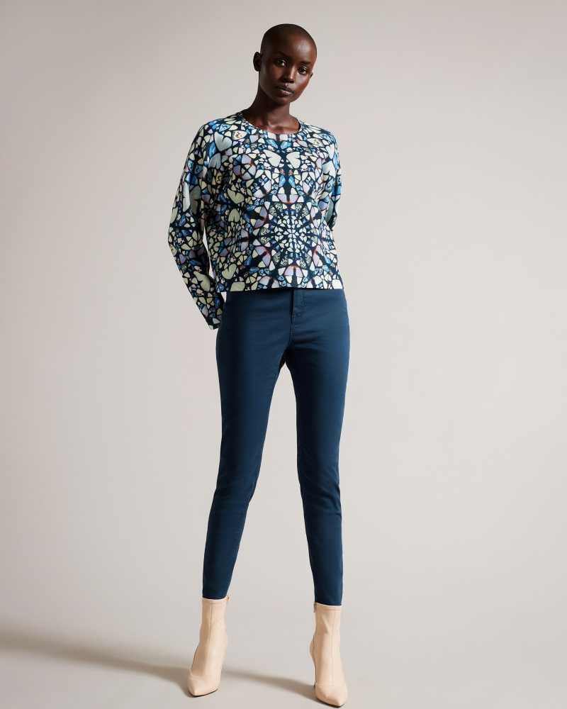 Medium Blue Ted Baker Ashlina Kaleidoscope Print Boxy Fit Top | ZA0000758