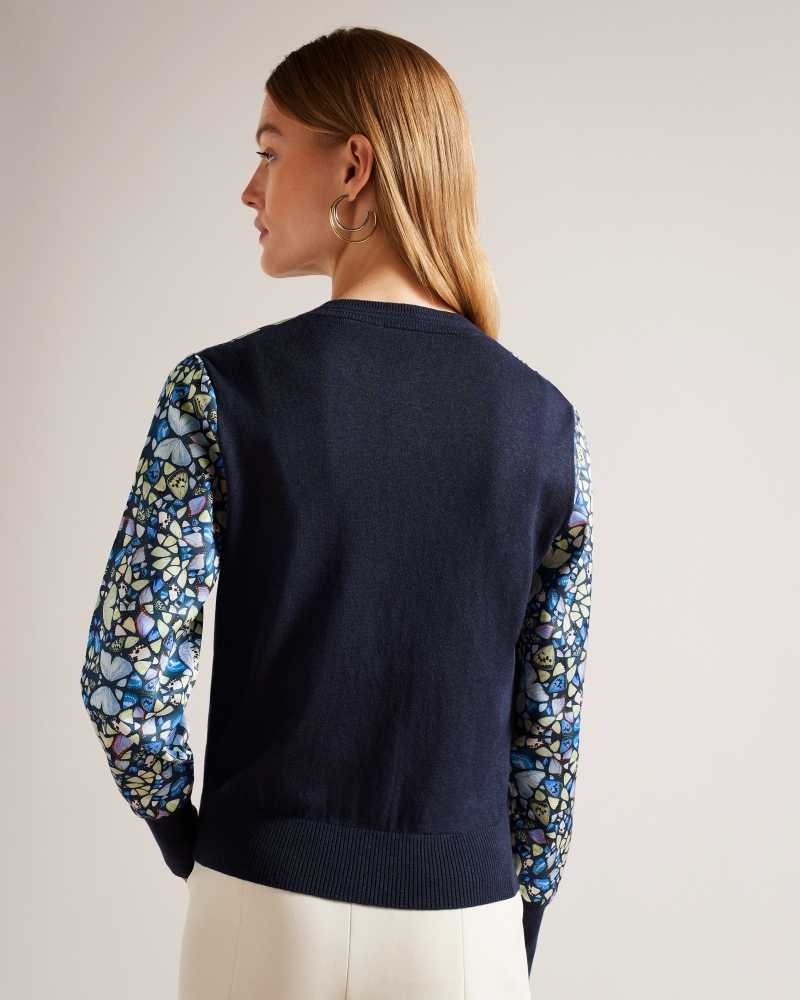 Medium Blue Ted Baker Brieli Woven Front Cardigan | ZA0000785