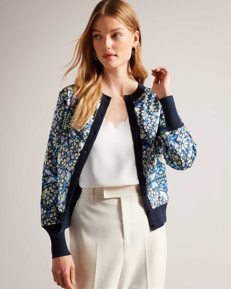 Medium Blue Ted Baker Brieli Woven Front Cardigan | ZA0000785