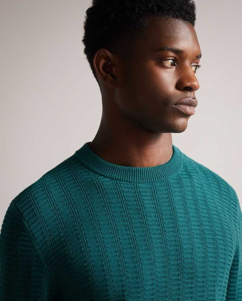 Medium Green Ted Baker Crannog Long Sleeve Textured Jumper | ZA0000683