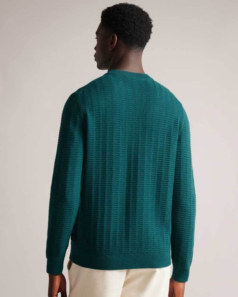 Medium Green Ted Baker Crannog Long Sleeve Textured Jumper | ZA0000683