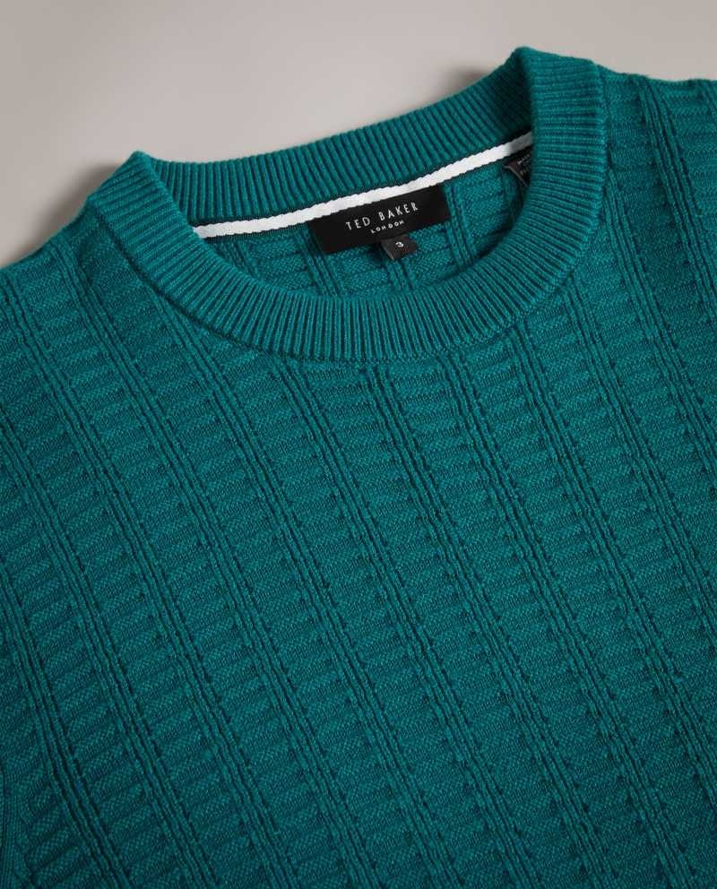 Medium Green Ted Baker Crannog Long Sleeve Textured Jumper | ZA0000683