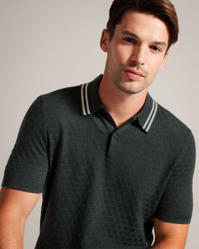 Medium Green Ted Baker Mahana Short Sleeve Regular T Stitched Polo Shirt | ZA0000918