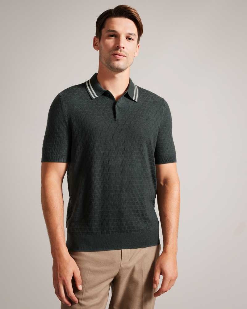 Medium Green Ted Baker Mahana Short Sleeve Regular T Stitched Polo Shirt | ZA0000918