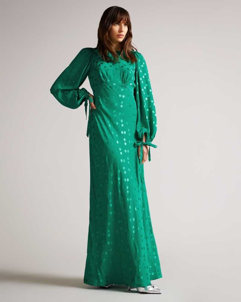 Medium Green Ted Baker Tallyia Maxi Dress with Seam Detailing | ZA0000253