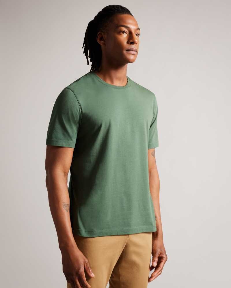 Medium Green Ted Baker Tywinn Short Sleeve Regular Fit Plain T-shirt | ZA0001286