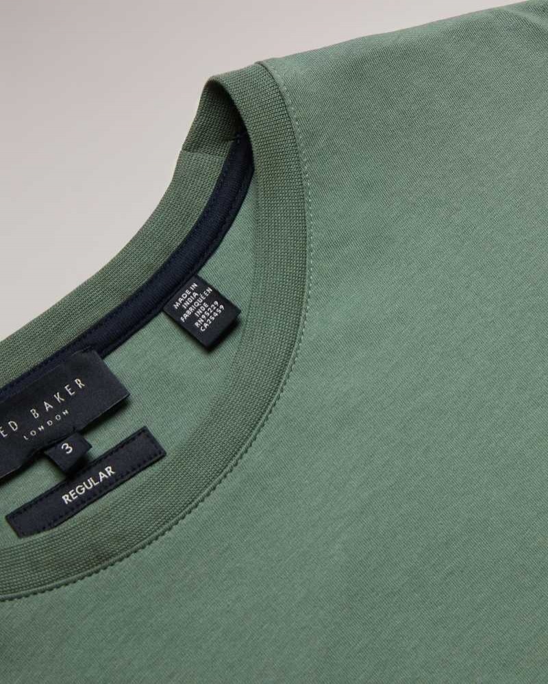 Medium Green Ted Baker Tywinn Short Sleeve Regular Fit Plain T-shirt | ZA0001286