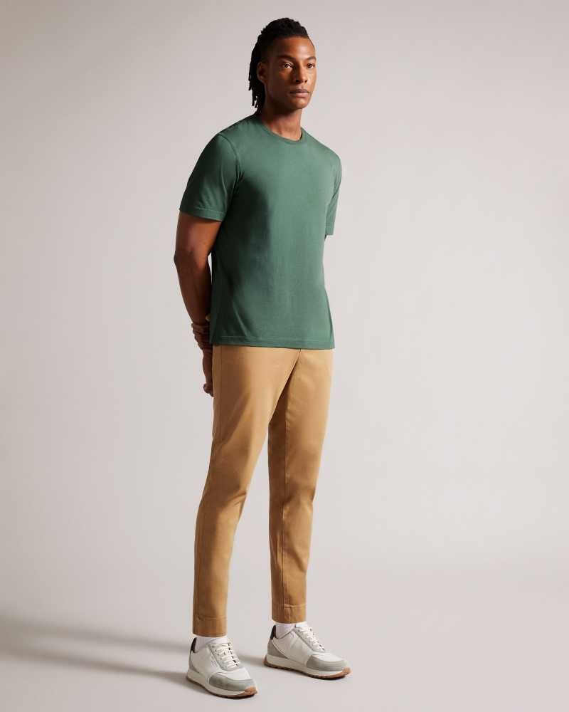 Medium Green Ted Baker Tywinn Short Sleeve Regular Fit Plain T-shirt | ZA0001286