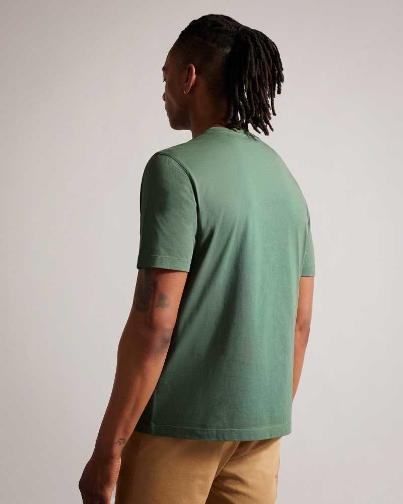 Medium Green Ted Baker Tywinn Short Sleeve Regular Fit Plain T-shirt | ZA0001286