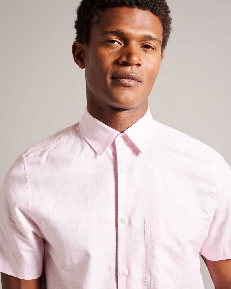 Medium Pink Ted Baker Kingfrd Short Sleeve Linen Shirt | ZA0000987