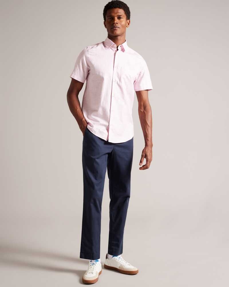 Medium Pink Ted Baker Kingfrd Short Sleeve Linen Shirt | ZA0000987