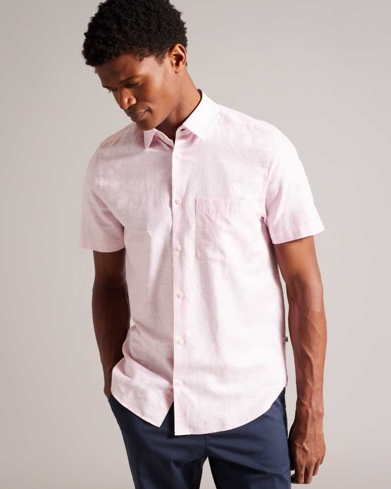 Medium Pink Ted Baker Kingfrd Short Sleeve Linen Shirt | ZA0000987